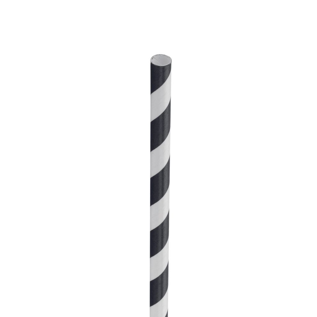 [F90109] Paper Black Stripe Straw 8in