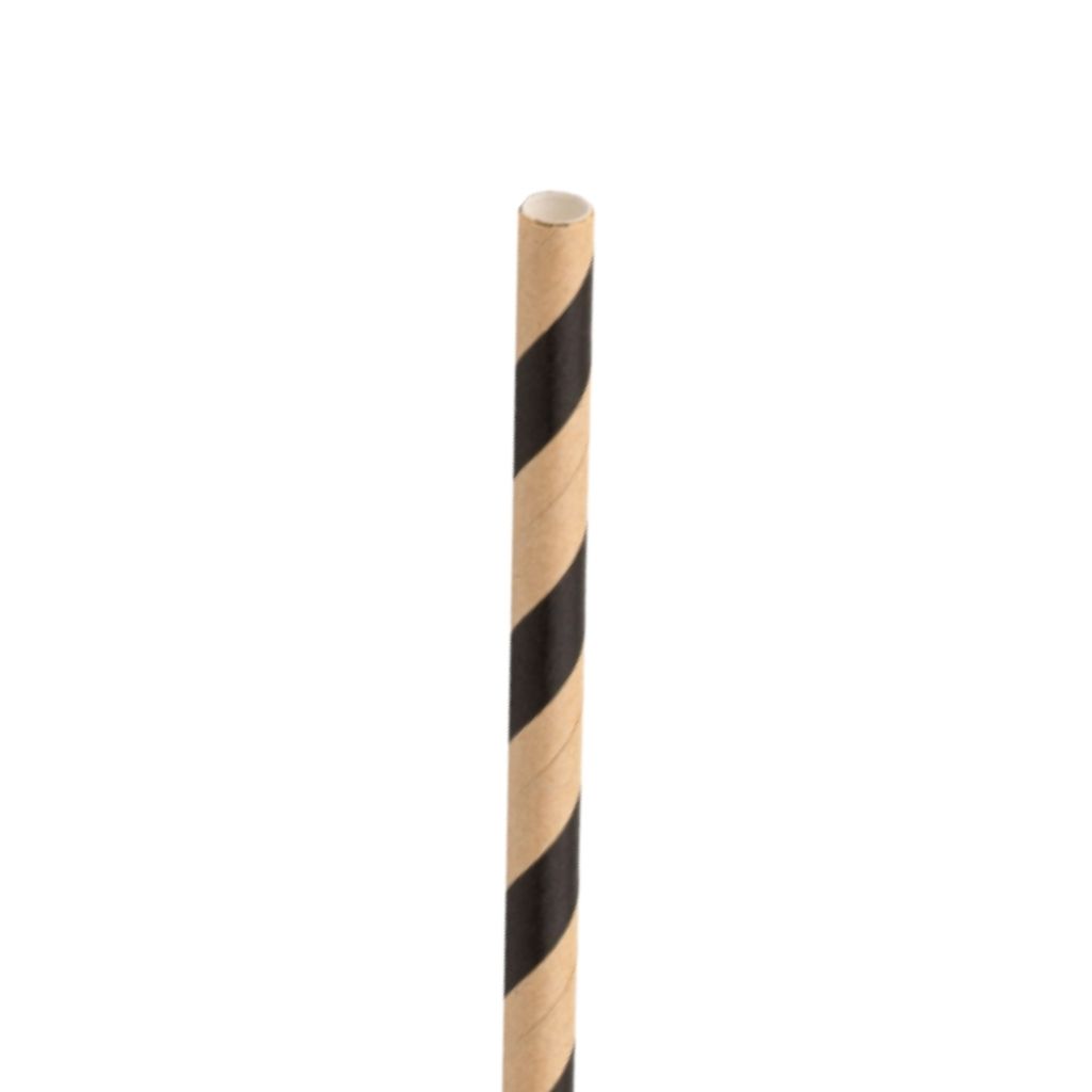 [F90119] Paper Brown/Black Stripe Straw 8in