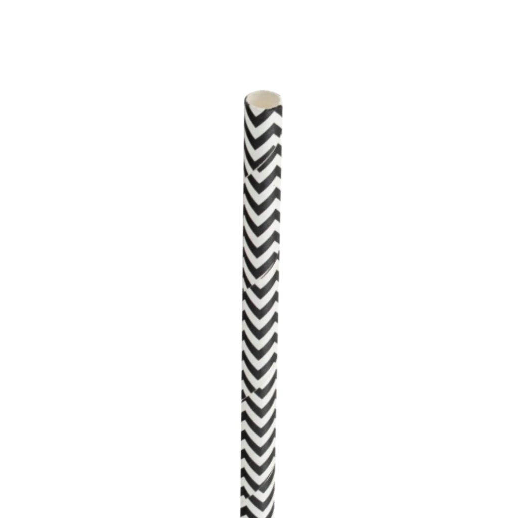 [F90171] Paper Chevron Black Straw 8in