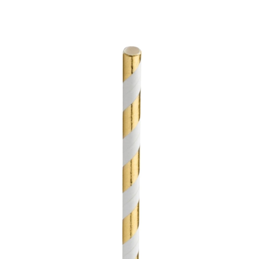 [F90140] Paper Gold Stripe Straw 8in