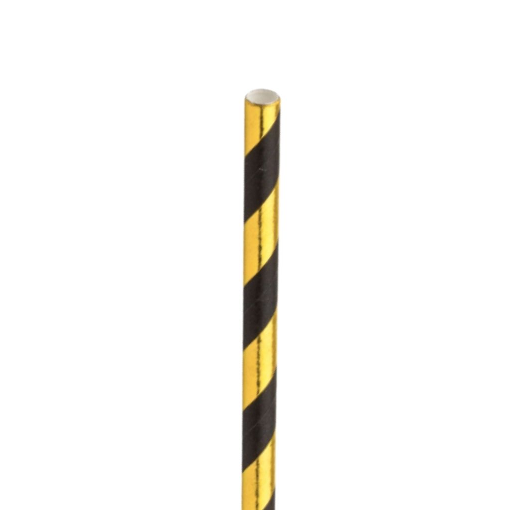 [F90116] Paper Gold/Black Straw 8in