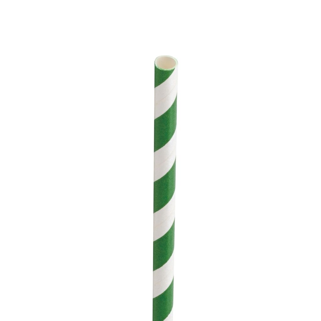 [F90110] Paper Green/Stripe Straw 8in
