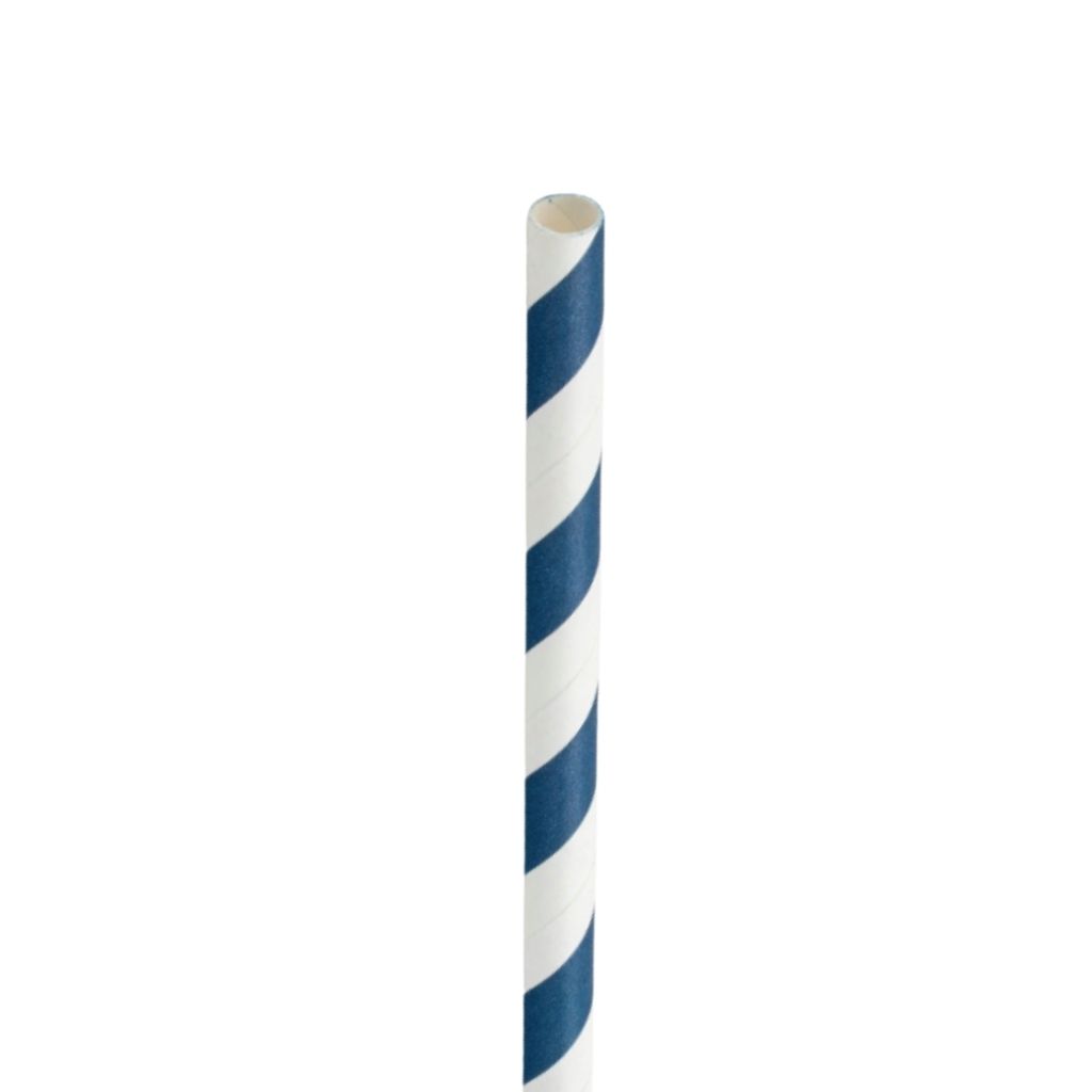 [F90164] Paper Navy/White Stripe Straw 8in