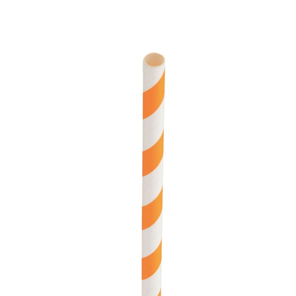 [F90165] Paper Orange/White Stripe Straw 8in