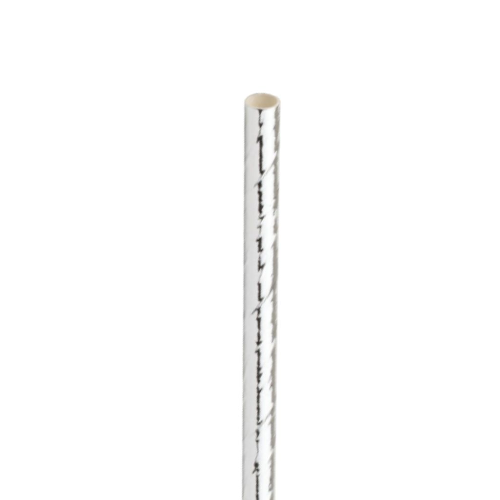 [F90122] Paper Silver Cocktail Straw 5.5in