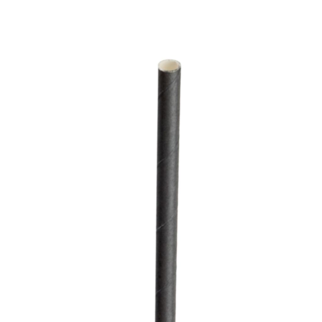 [F90101] Paper Solid Black Straw 8in
