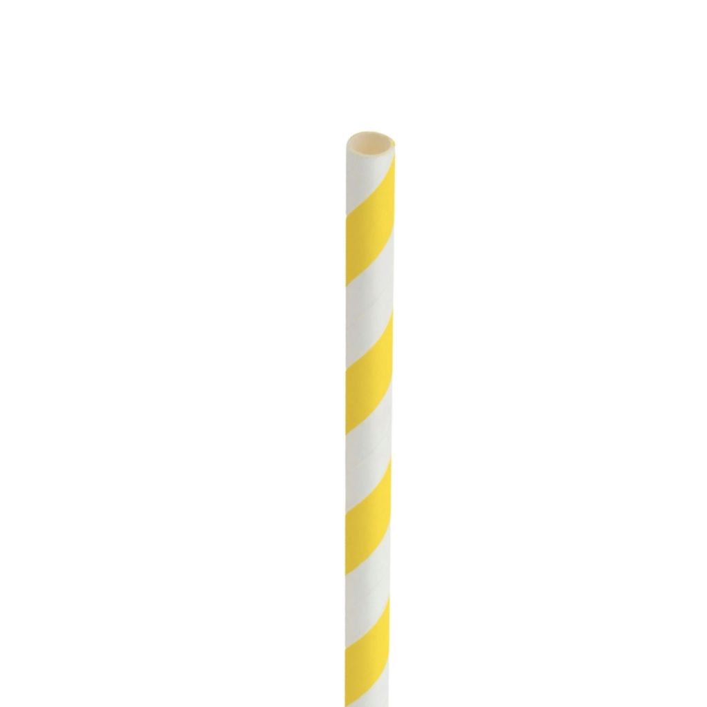 [F90166] Paper Yellow/White Stripe Straw 8in