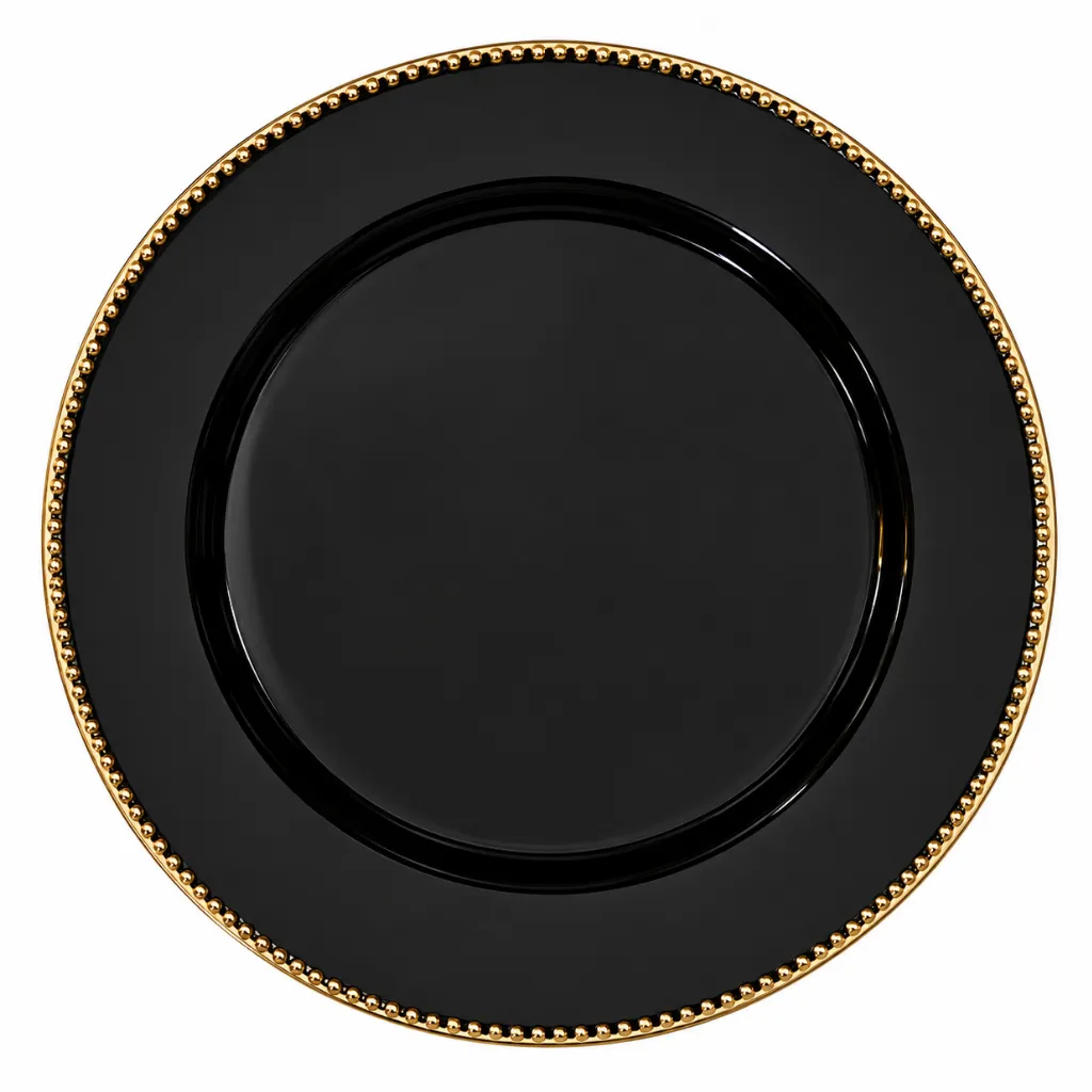 [VT3711N] Perla Plato Base Negro Filo Dorado 13in (33cm)