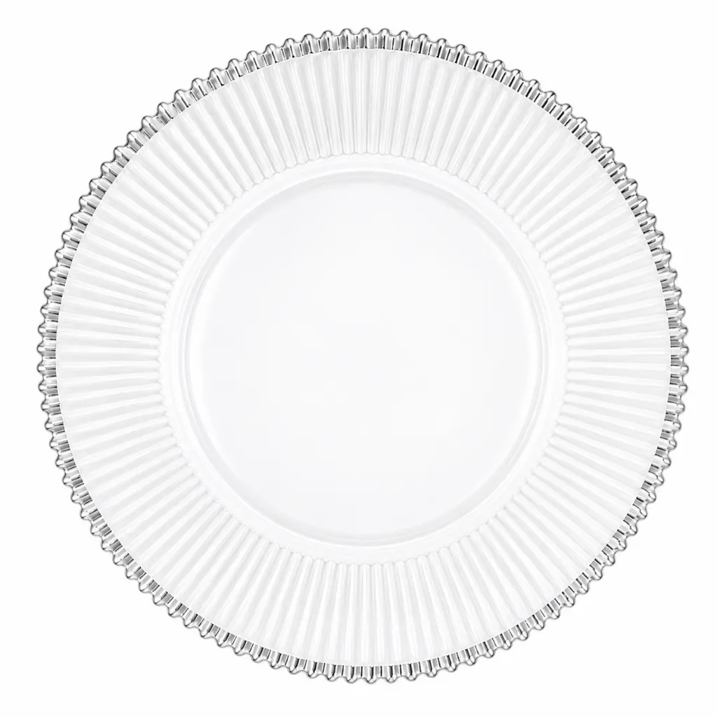 [VT3709P] Venecia Plato Base Transparente Filo Plata 13in (33cm)