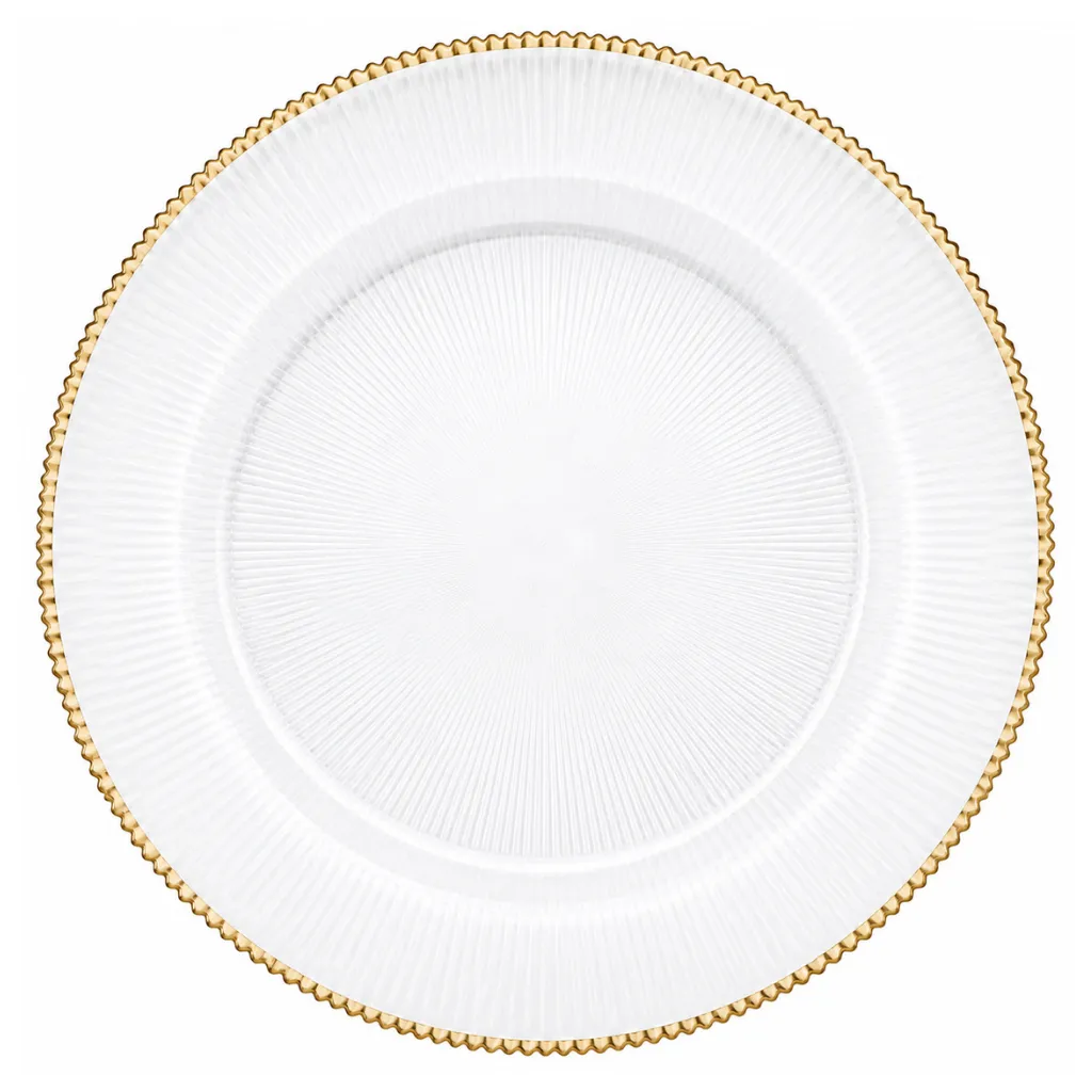 [VT2717] Venecia Plato Base Vidrio Con Filo Dorado 13in (33cm)